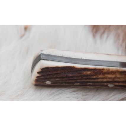 Охотничий нож из дамасской стали с мини-пилой 11 см оленьи рога