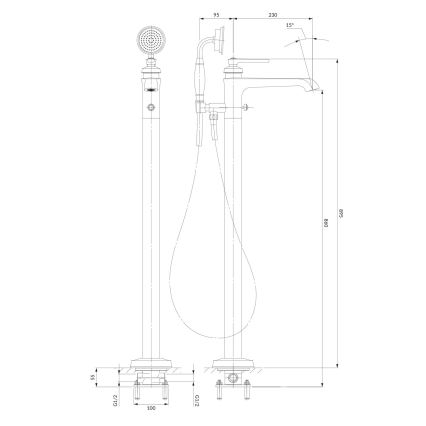 OMNIRES AM5233CR - Напольный комплект для ванны с смесителем ARMANCE, глянцевый хром