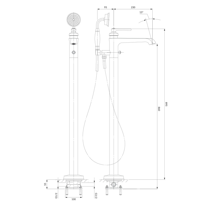 OMNIRES AM5233CR - Напольный комплект для ванны с смесителем ARMANCE, глянцевый хром
