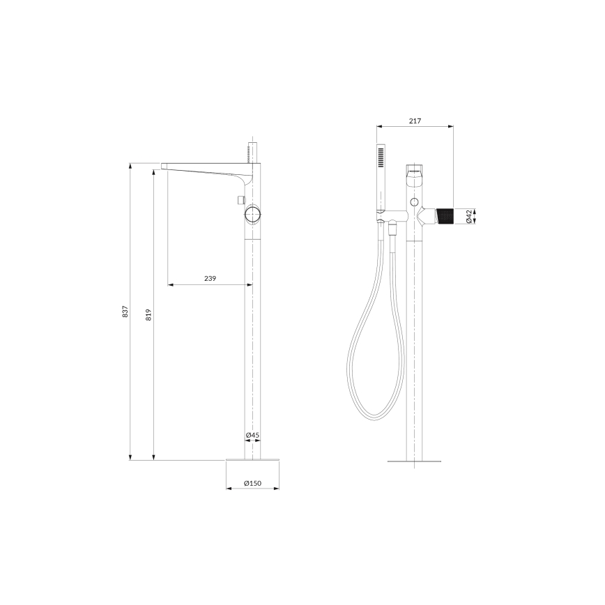 OMNIRES CT8033CR - Вільностоячий комплект для ванни з змішувачем CONTOUR, блискучий хром