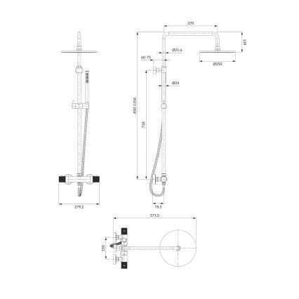 OMNIRES CT8044CR - Душевой гарнитур с термостатическим смесителем CONTOUR блестящий хром