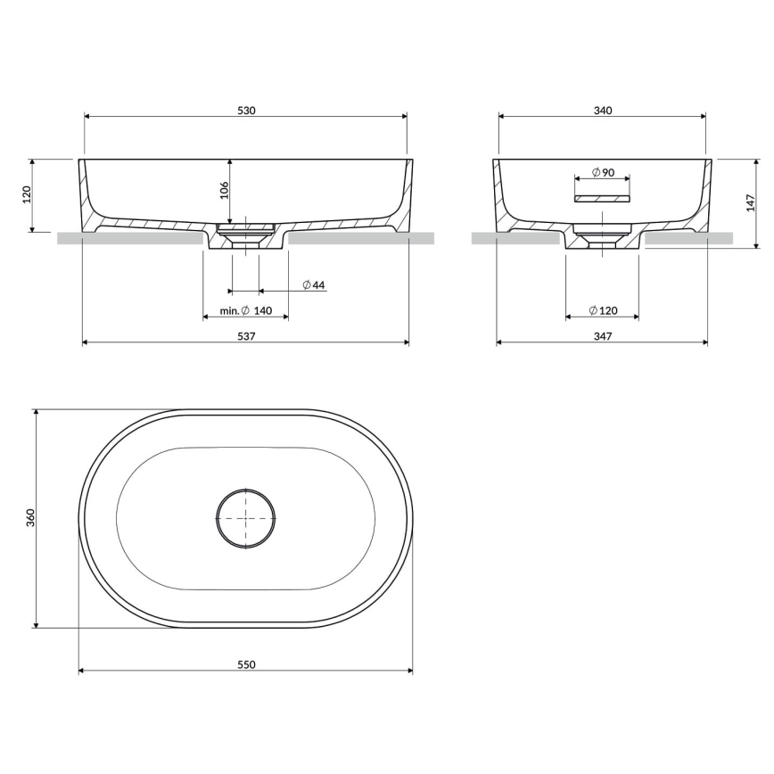 OMNIRES OVOUNBLV - Раковина для установки на столешницу OVO 55x36 см, доломит/матовая черная лава
