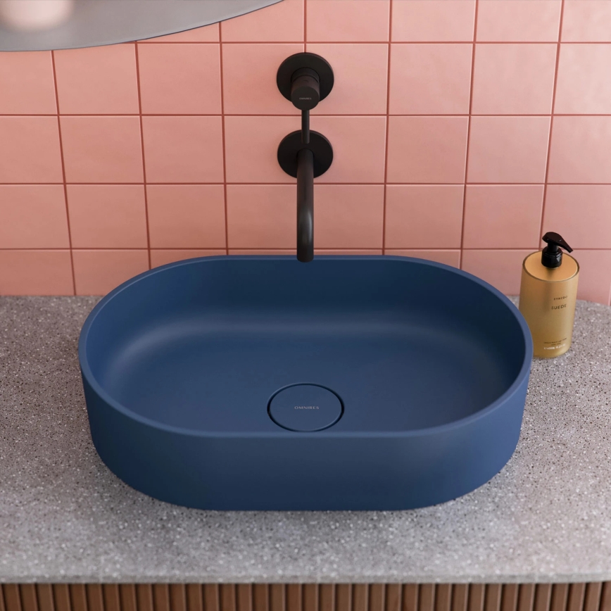 OMNIRES OVOUNMB - Раковина для установки на столешницу OVO 55x36 см, доломит/матовый полуночный синий