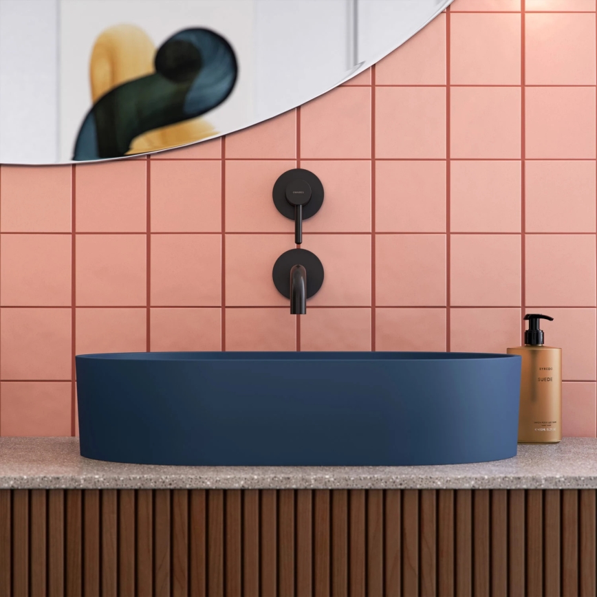 OMNIRES OVOUNMB - Раковина для установки на столешницу OVO 55x36 см, доломит/матовый полуночный синий