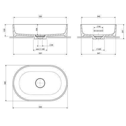 OMNIRES OVOUNMB - Раковина для установки на столешницу OVO 55x36 см, доломит/матовый полуночный синий