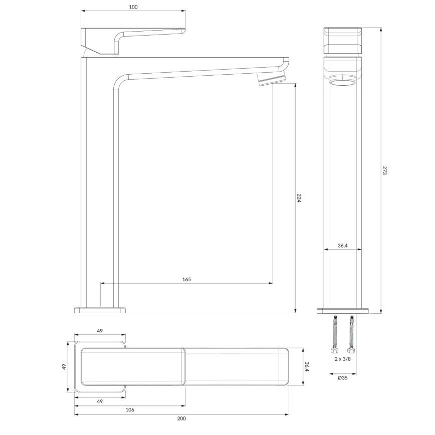 OMNIRES PM7412BL - Змішувач для умивальника PARMA 27,3 см матовий чорний