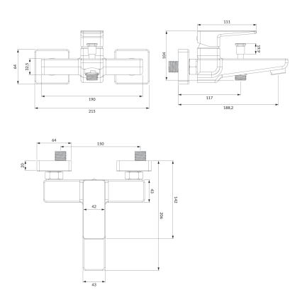 OMNIRES PM7430BL - Смеситель для ванны PARMA матовый черный