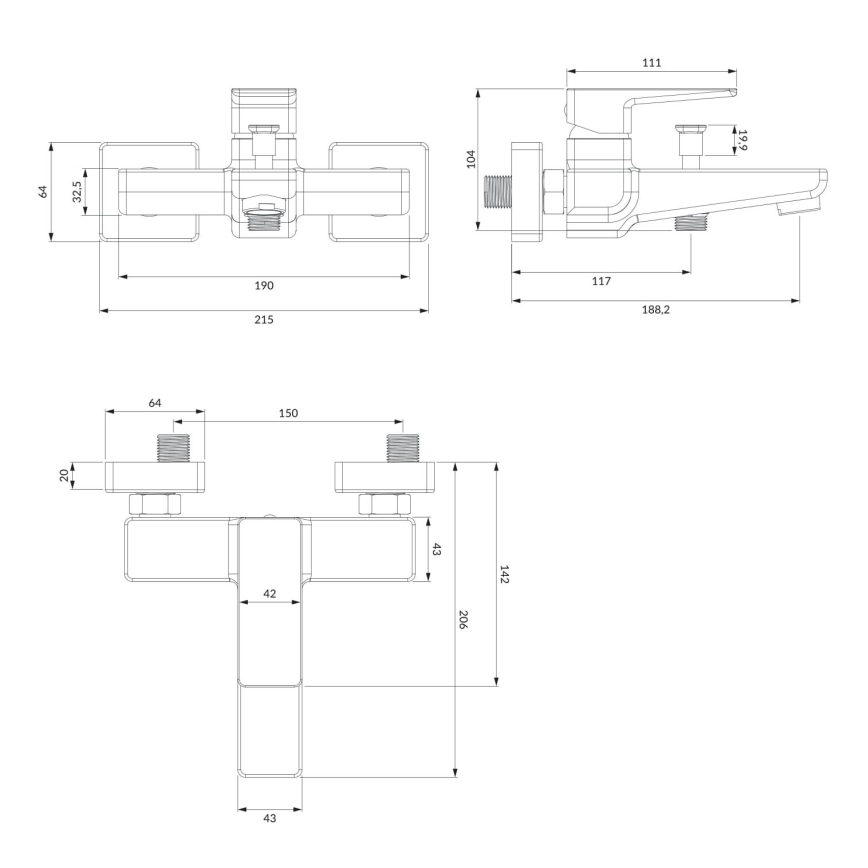 OMNIRES PM7430BL - Смеситель для ванны PARMA матовый черный