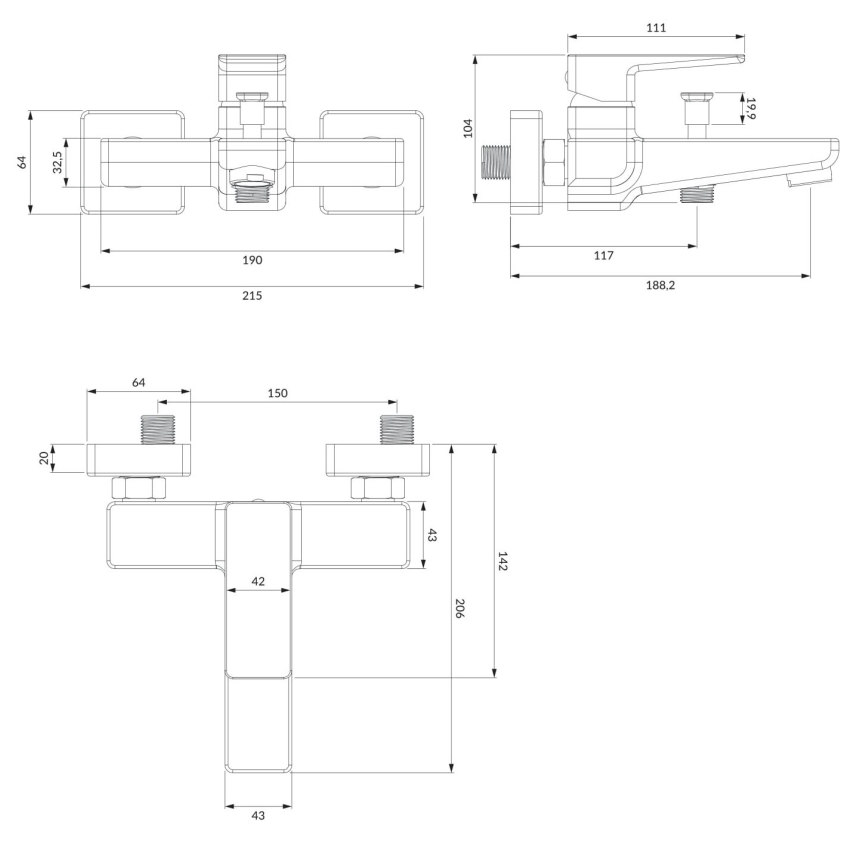 OMNIRES PM7430CR - Змішувач для ванни PARMA глянцевий хром