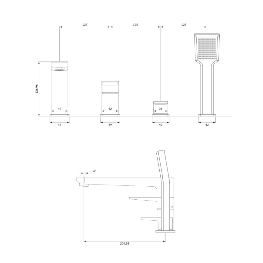 OMNIRES PM7432BL - Смеситель для ванны 4 отверстия PARMA матовый черный