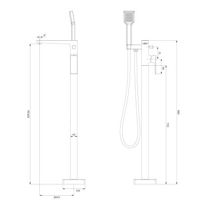 OMNIRES PM7433BL - Отдельностоящий комплект для ванны с смесителем PARMA матовый черный