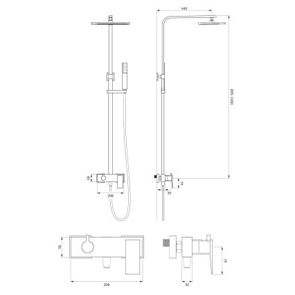 OMNIRES PM7444CR - Душевой гарнитур со смесителем PARMA блестящий хром