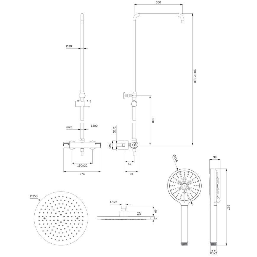 OMNIRES SYSY10/N/6CR - Душевой гарнитур с термостатическим смесителем Y блестящий хром