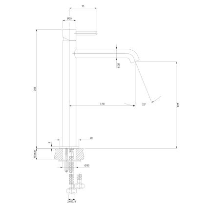 OMNIRES Y1212BL - Смеситель для раковины Y 30,8 см полуматовый черный
