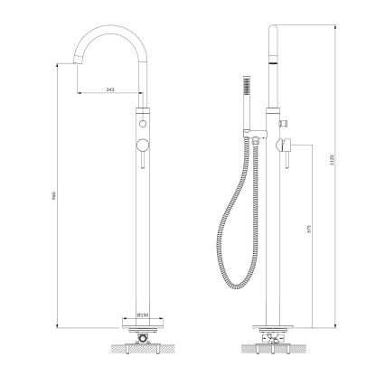 OMNIRES Y1233CR - Напольный комплект для ванны с смесителем Y, глянцевый хром