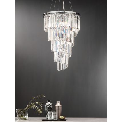 Ondaluce - Хрустальная люстра на тросе ALEXANDER 10xE14/10W/230V, диаметр 50 см, глянцевый хром / прозрачные кристаллы