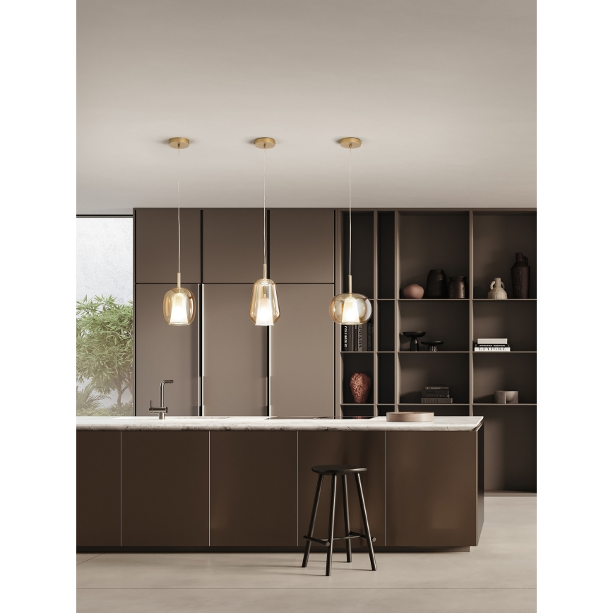 Ondaluce - Люстра на тросе THELMA 2xE27/15W/230V, диаметр 25 см, золотой/дымчато-бежевый