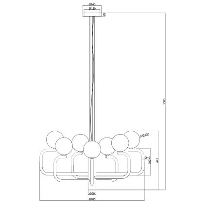 Ondaluce - Люстра на тросі JEPPY 8xG9/7W/230V діам. 78,5 см золота/біла