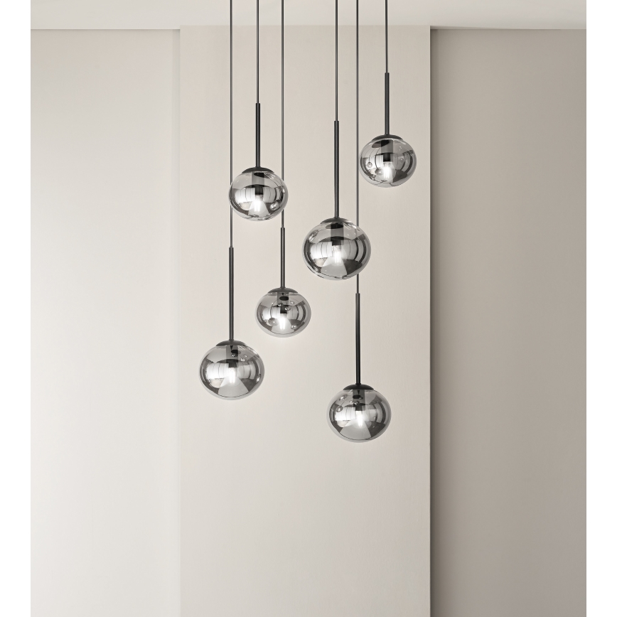 Ondaluce - Люстра на тросі JEWEL 1xE14/10W/230V Ø 17 см, чорний/димчасто-чорний