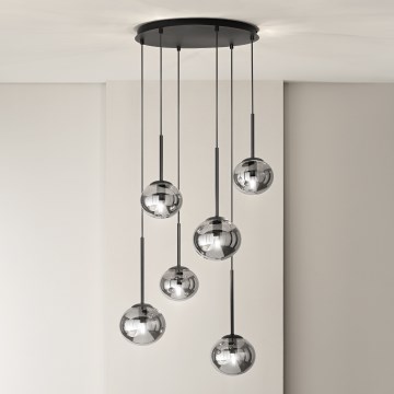 Ondaluce - Люстра на тросі JEWEL 6xE14/10W/230V Ø55 см димчасто-чорна