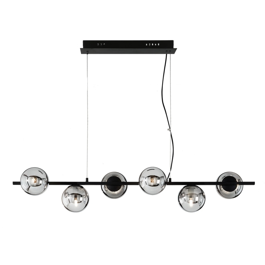 Ondaluce - Люстра на тросі MONILE 6xE14/10W/230V чорна/димчасто-чорна