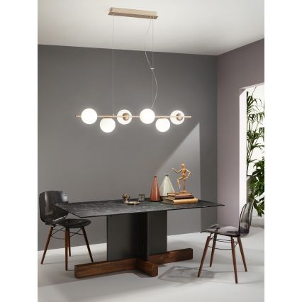 Ondaluce - Люстра на тросі MONILE 6xE14/10W/230V золотий/білий