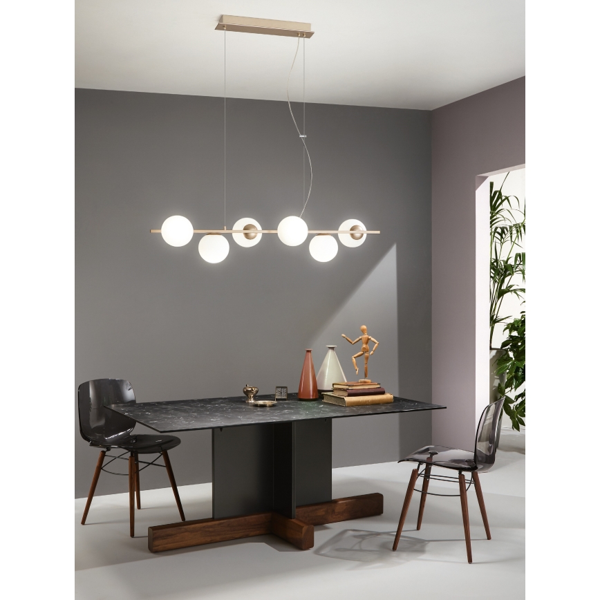 Ondaluce - Люстра на тросі MONILE 6xE14/10W/230V золотий/білий