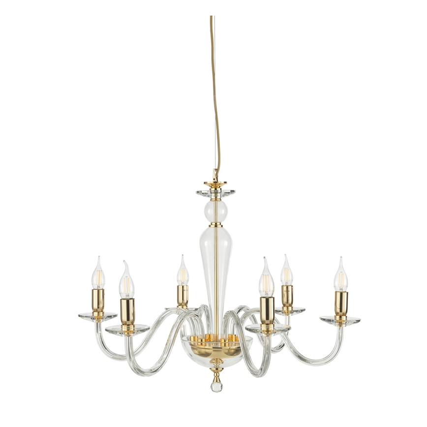 Ondaluce - Люстра на тросі PAGANINI 6xE14/10W/230V діам. 70 см золота/прозора