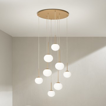Ondaluce - Люстра на тросовой подвеске JEWEL 8xE14/10W/230V диаметр 70 см золотой/белый