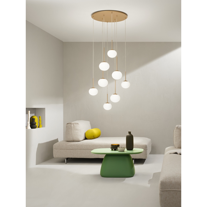 Ondaluce - Люстра на тросовой подвеске JEWEL 8xE14/10W/230V диаметр 70 см золотой/белый