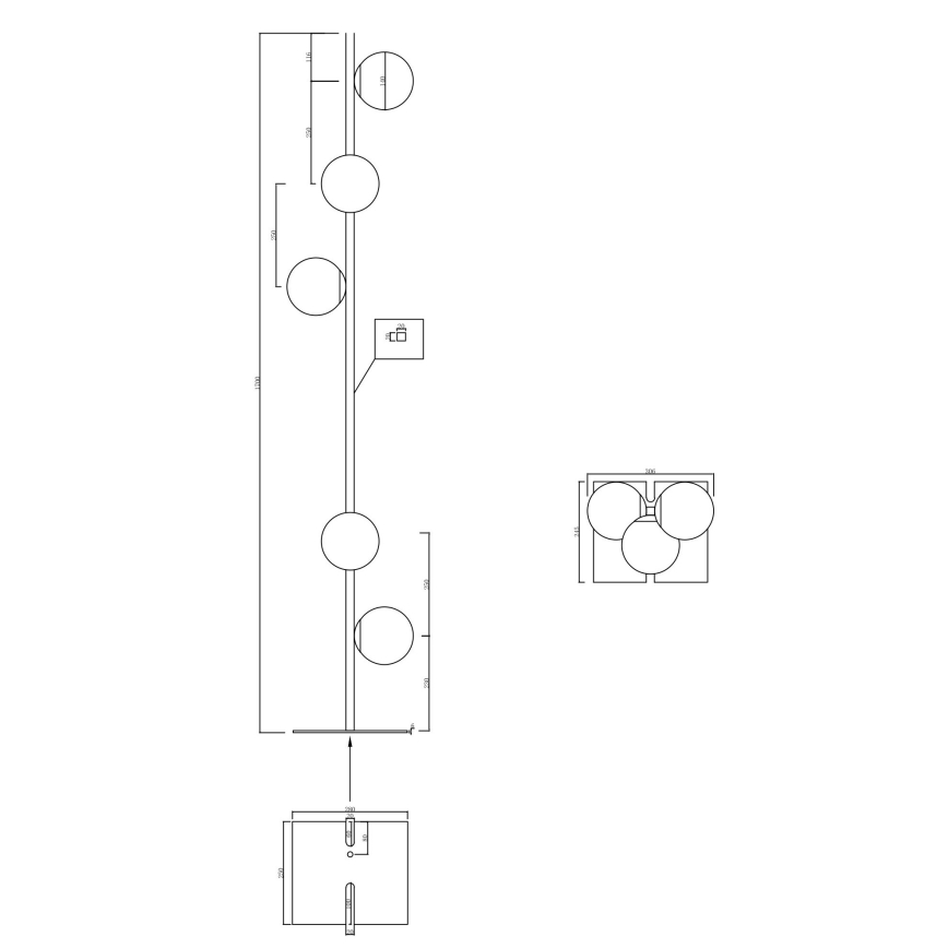Ondaluce - Напольная лампа MONILE 5xE14/10W/230V дымчато-чёрная