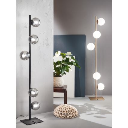 Ondaluce - Підлогова лампа MONILE 5xE14/10W/230V 170 см чорна/димчасто-чорна