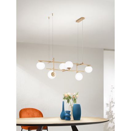 Ondaluce - Підвісна люстра на тросі JEWEL 6xE14/10W/230V золота/біла