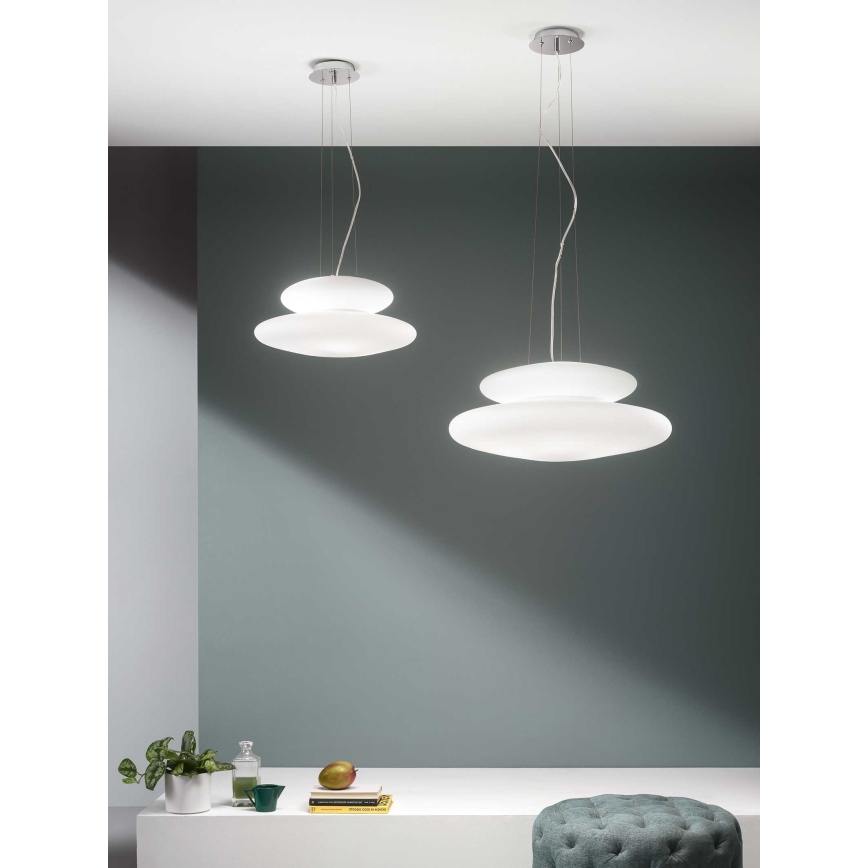 Ondaluce - Підвісна люстра на тросі PAGODA, 3xE27/15W/230V + 2xE27/15W, діаметр 50 см, біла