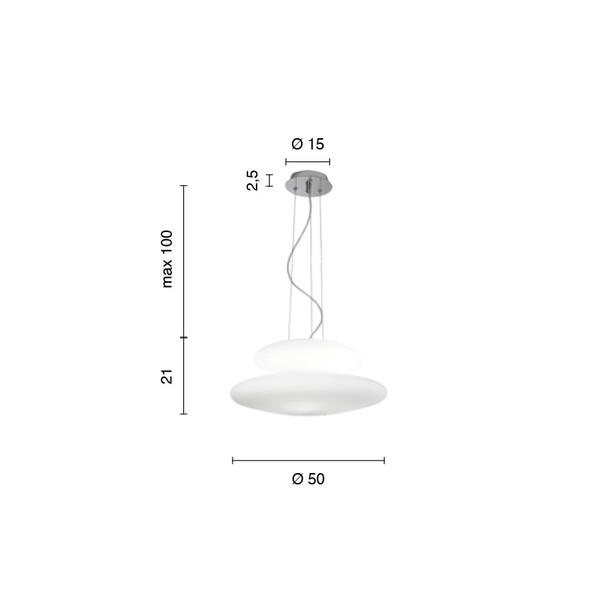 Ondaluce - Підвісна люстра на тросі PAGODA, 3xE27/15W/230V + 2xE27/15W, діаметр 50 см, біла