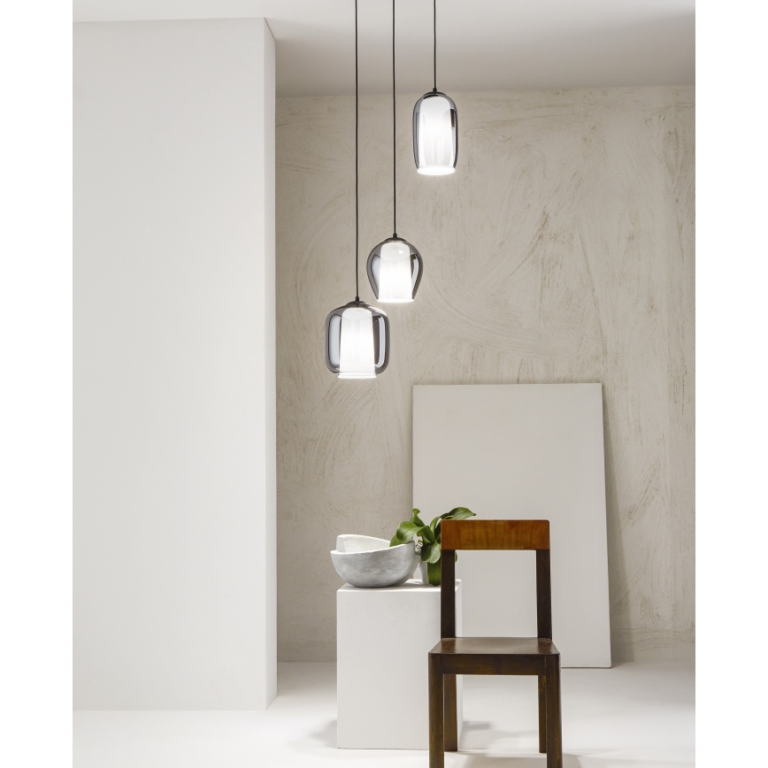 Ondaluce - Підвісний світильник на шнурі BONNIE 1xE27/15W/230V діам. 15,5 см чорний/димчасто-чорний