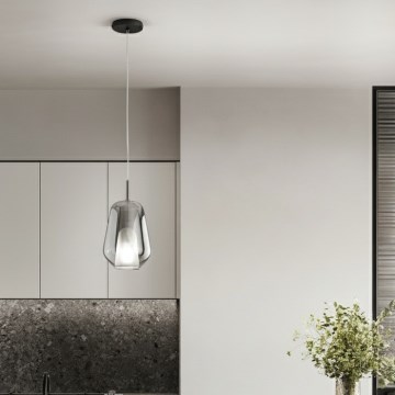 Ondaluce - Підвісний світильник на шнурі THELMA 1xE27/15W/230V діаметр 19 см чорний/димчасто-сірий