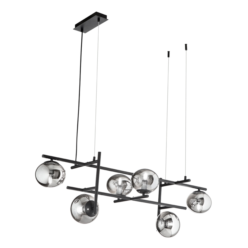Ondaluce - Подвесная люстра JEWEL на тросе 6xE14/10W/230V чёрный/дымчатый