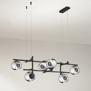 Ondaluce - Подвесная люстра на тросе JEWEL 6xE14/10W/230V дымчато-чёрная