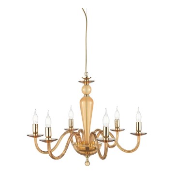 Ondaluce - Подвесная люстра на тросе PAGANINI 6xE14/10W/230V Ø 70 см золотая/дымчато-бежевая
