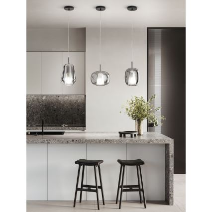 Ondaluce - Подвесной светильник на кабеле THELMA 1xE27/15W/230V, диаметр 19 см, черный/дымчато-серый