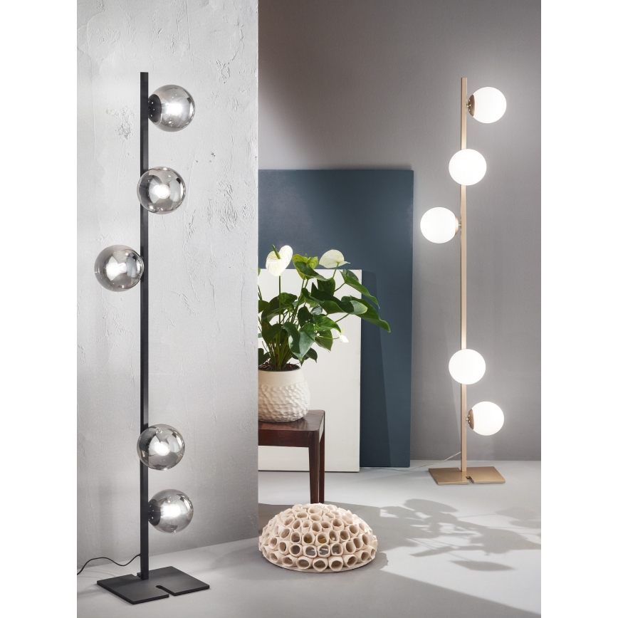 Ondaluce - Торшер MONILE 5xE14/10W/230V 170 см чёрный/дымчато-чёрный