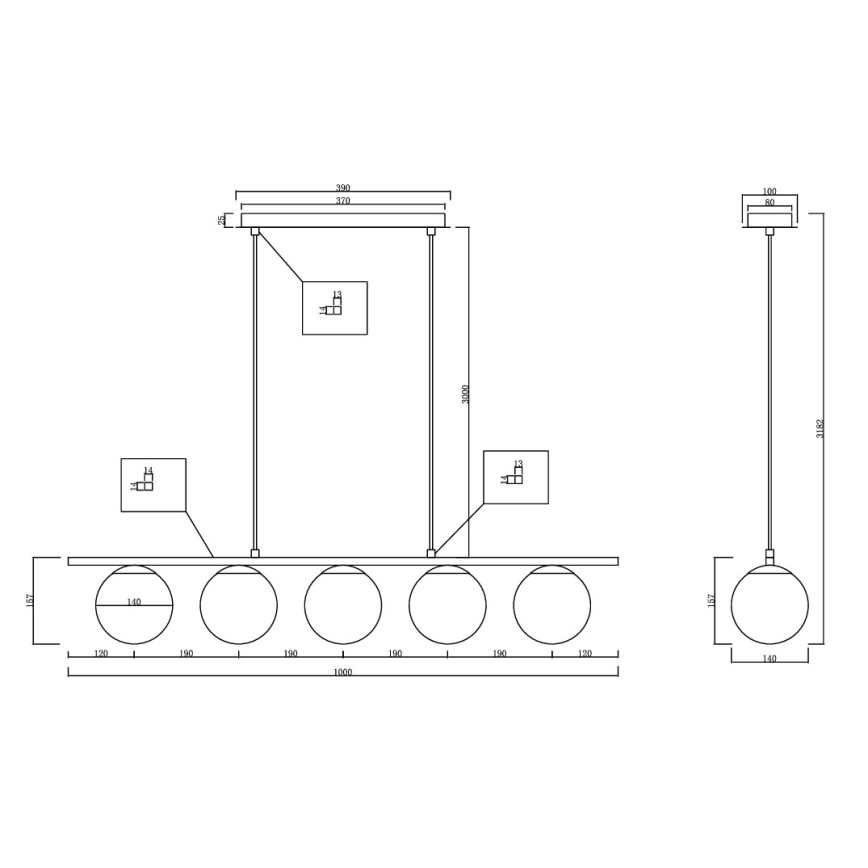 Ондалуче - Люстра на тросі МОНІЛЕ 5xE14/10W/230V золота/біла