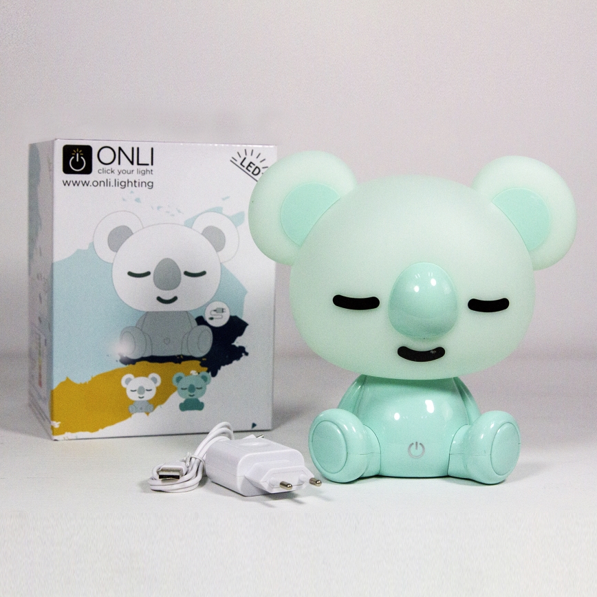 ONLI - Светодиодная детская ночная лампа с регулировкой яркости PUPPIES LED/3 Вт/230 В 20 см коала/зелёная