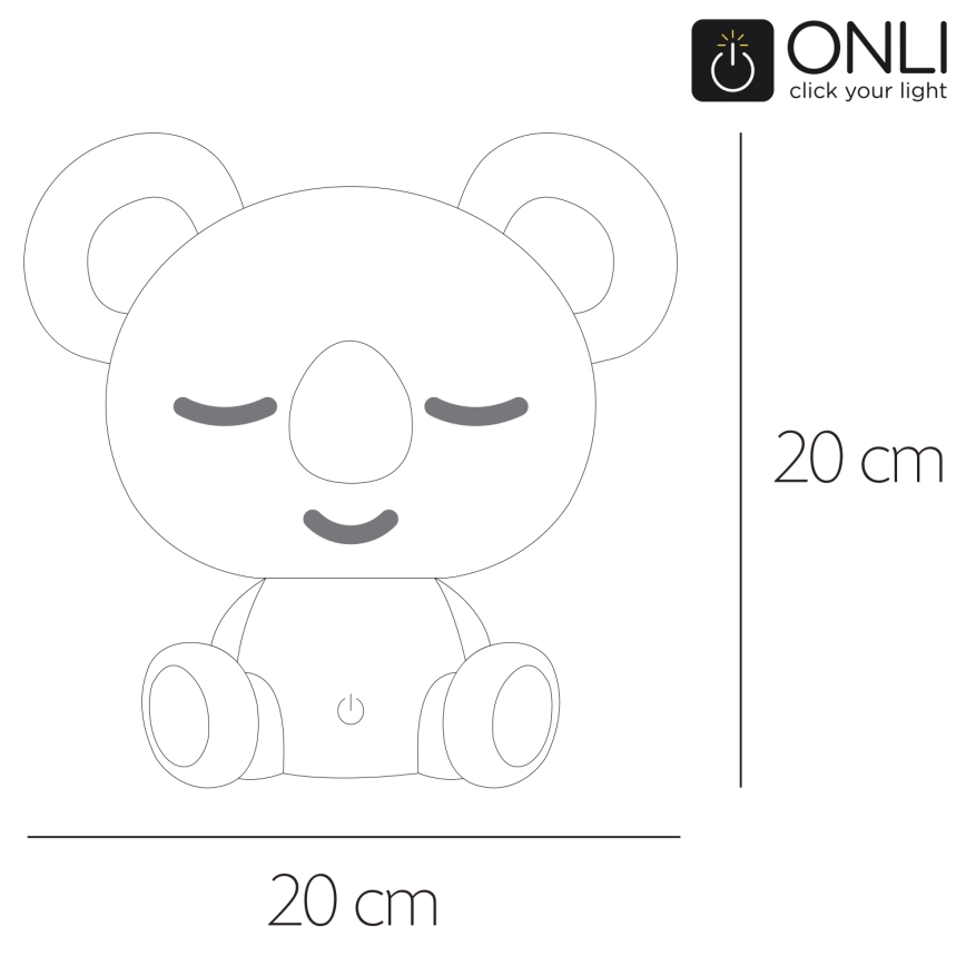 ONLI - Светодиодная детская ночная лампа с регулировкой яркости PUPPIES LED/3 Вт/230 В 20 см коала/зелёная