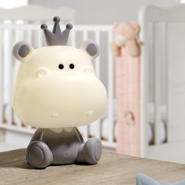 ONLI - Дитяча LED-нічна лампа з регулюванням яскравості PUPPIES LED/3 Вт/230 В 25 см гіпопотам/сірий
