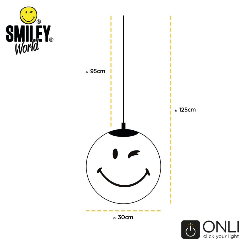 ONLI - Дитячий підвісний світильник на шнурі SMILEY 1xE27/15W/230V жовтий