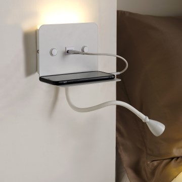 ONLI - LED Гнучка лампа з полицею і USB зарядкою PLAK LED/1W/230V білий