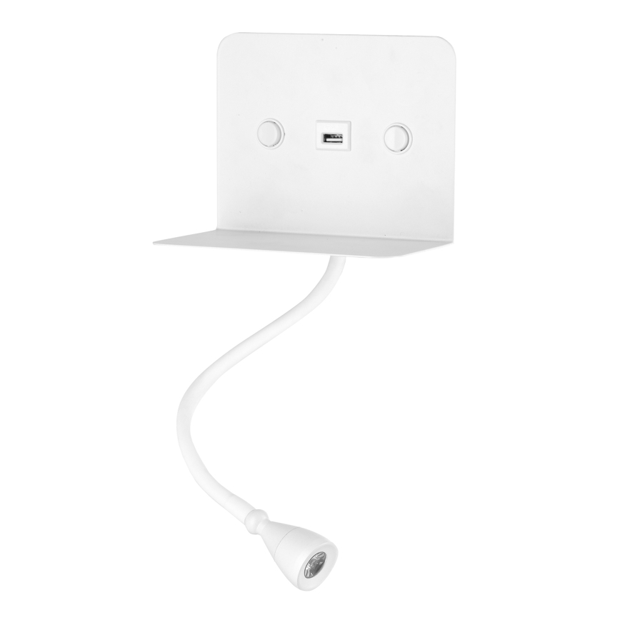 ONLI - LED Гнучка лампа з полицею і USB зарядкою PLAK LED/1W/230V білий