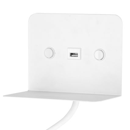 ONLI - LED Гнучка лампа з полицею і USB зарядкою PLAK LED/1W/230V білий
